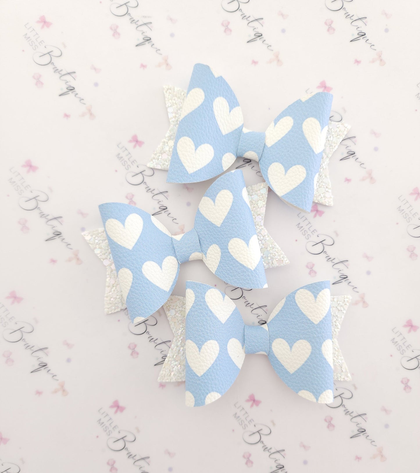 Pastel Hearts Leatherette Bow