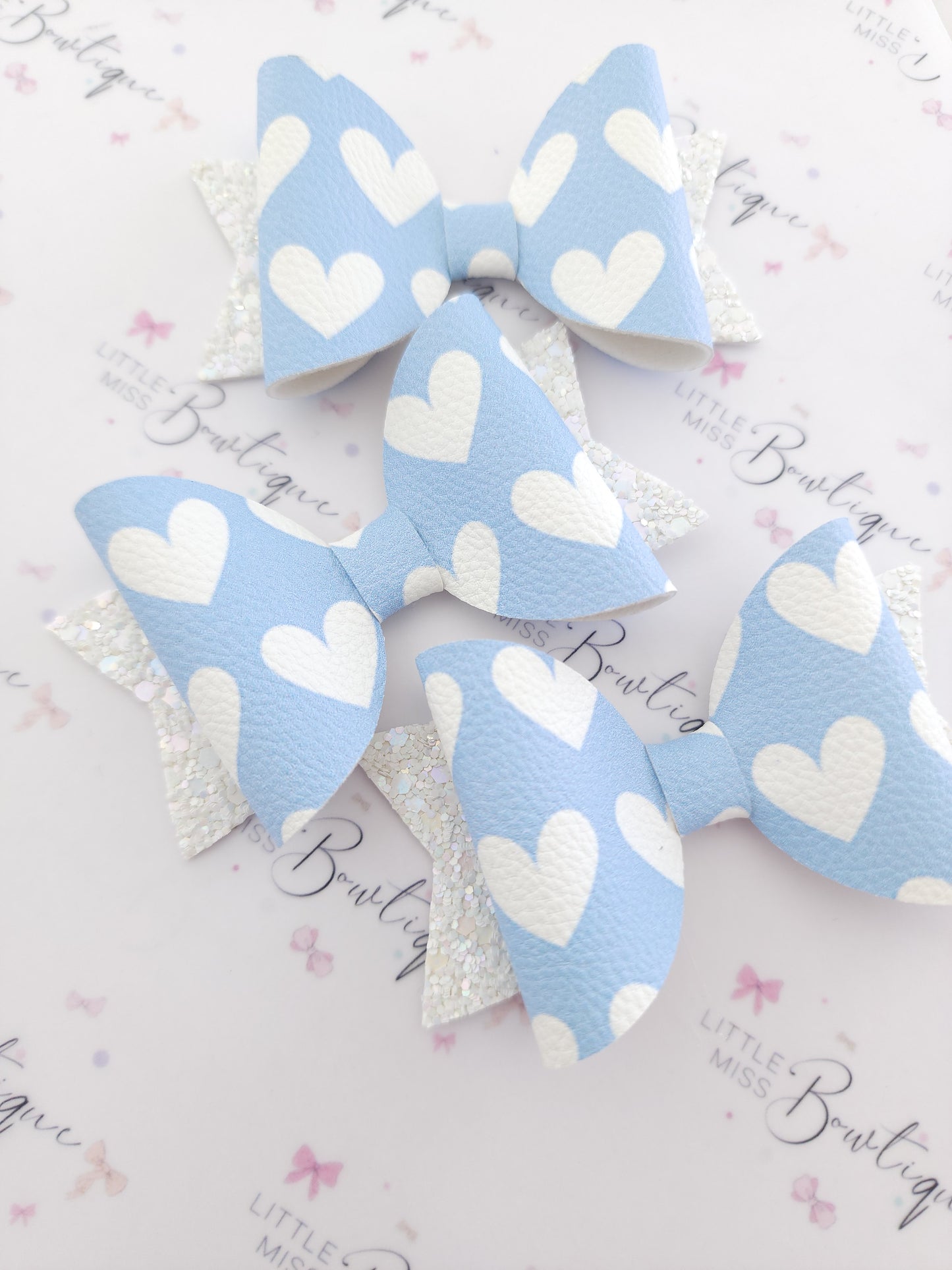 Pastel Hearts Leatherette Bow