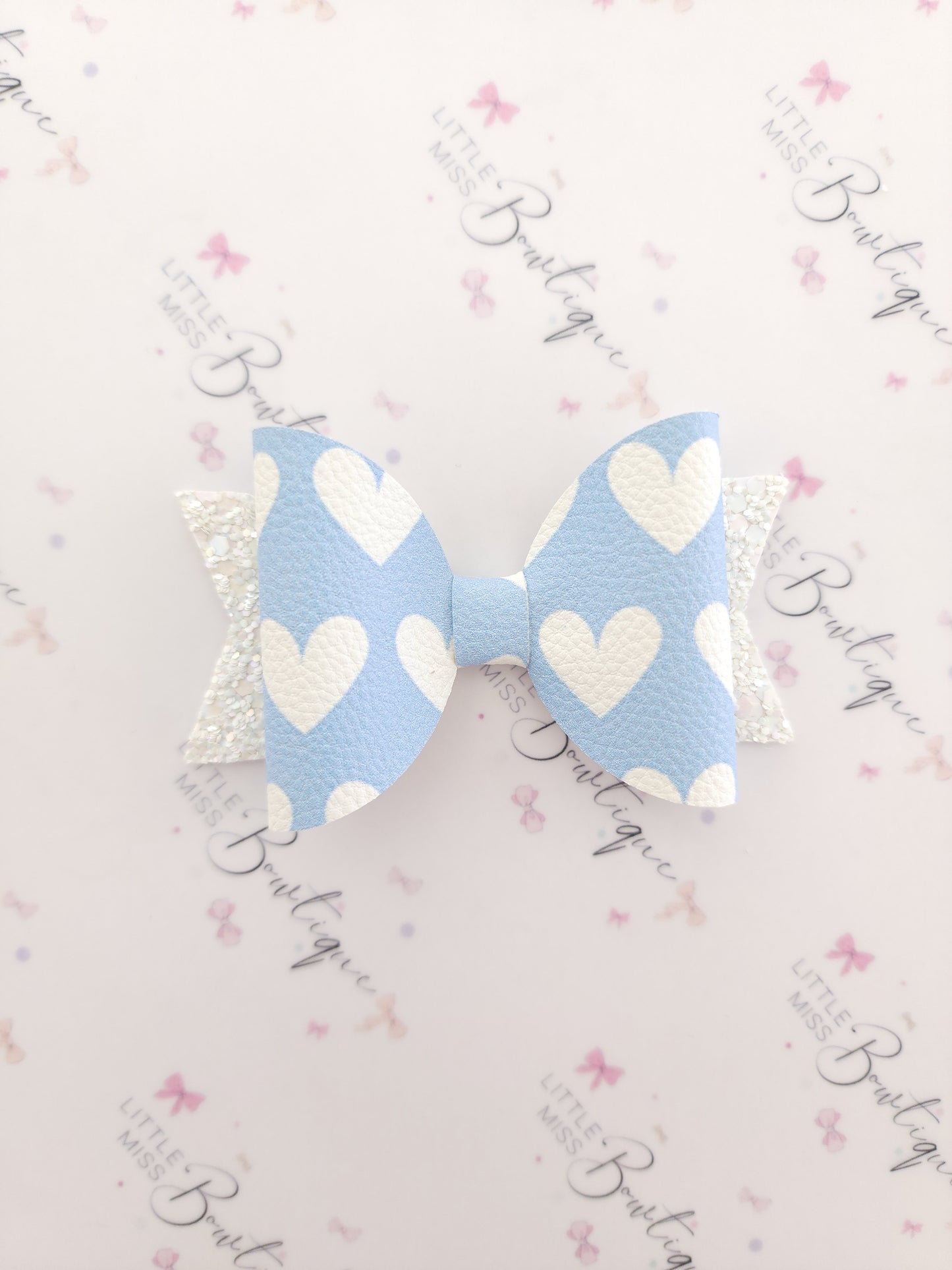 Pastel Hearts Leatherette Bow