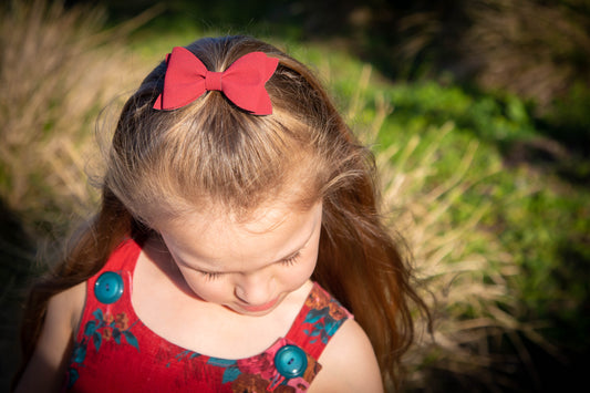 Deep Red Suede Ivy Bow