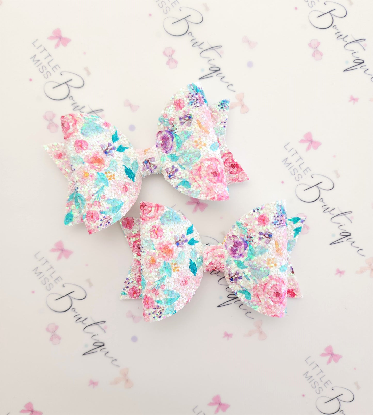Iridescent Floral Glitter Bow