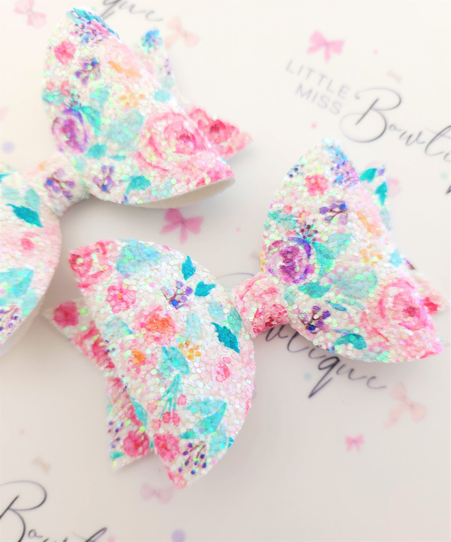 Iridescent Floral Glitter Bow