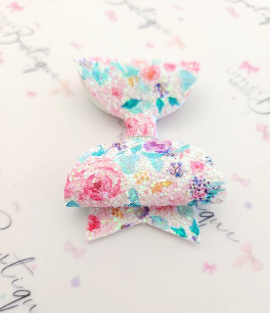 Iridescent Floral Glitter Bow