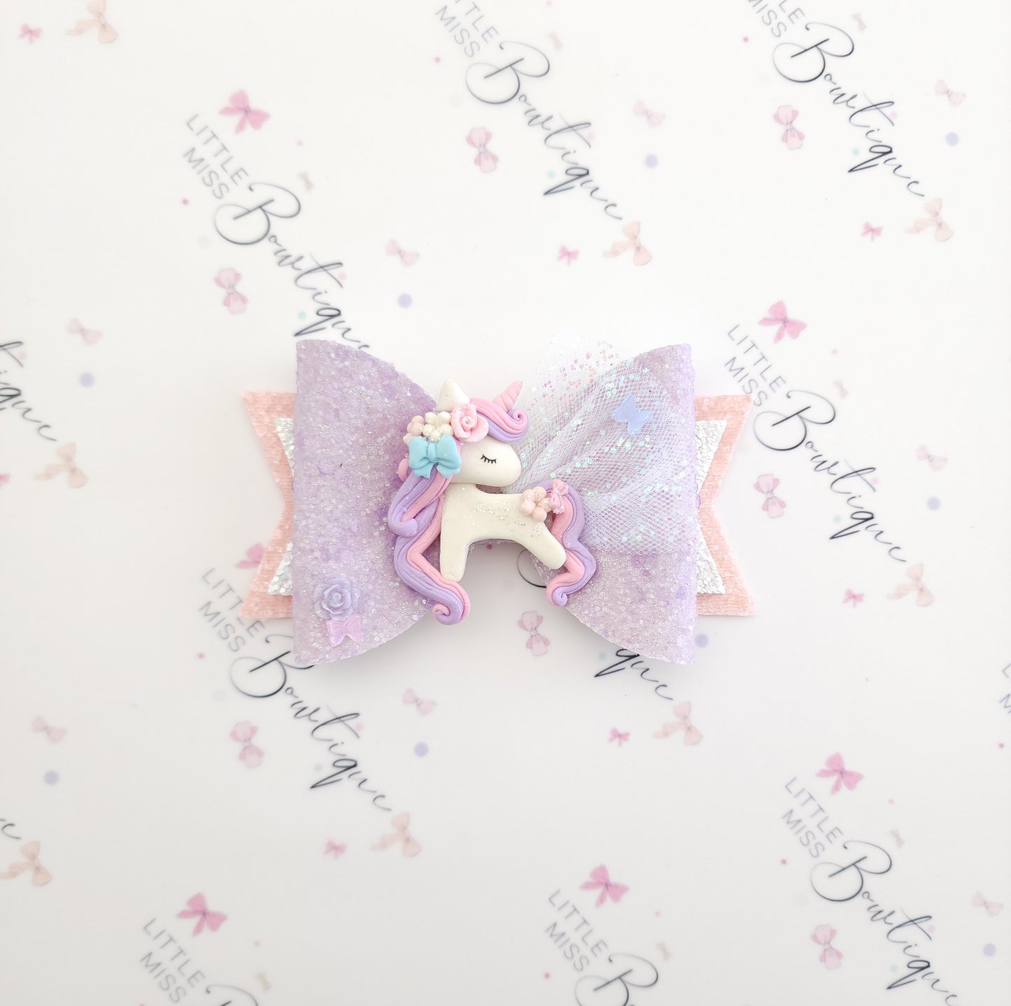 Sleepy Lilac Unicorn Bow