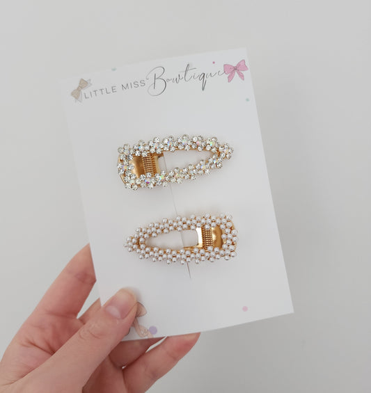Pearl/Diamonte Daisy Clips