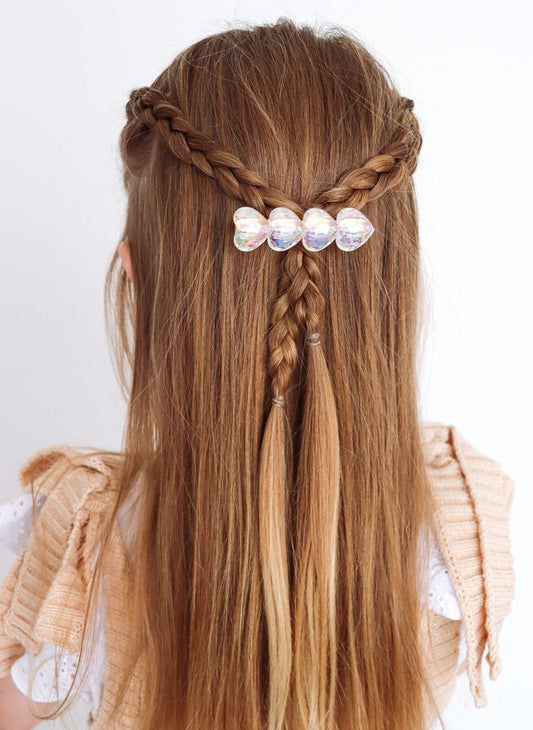 Iridescent Hearts Fringe Clips