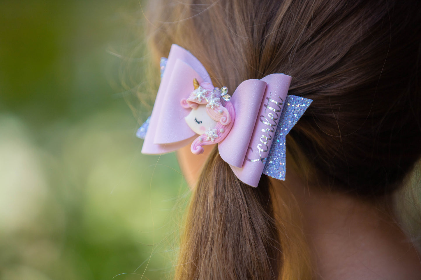Pink Personalised Unicorn bow