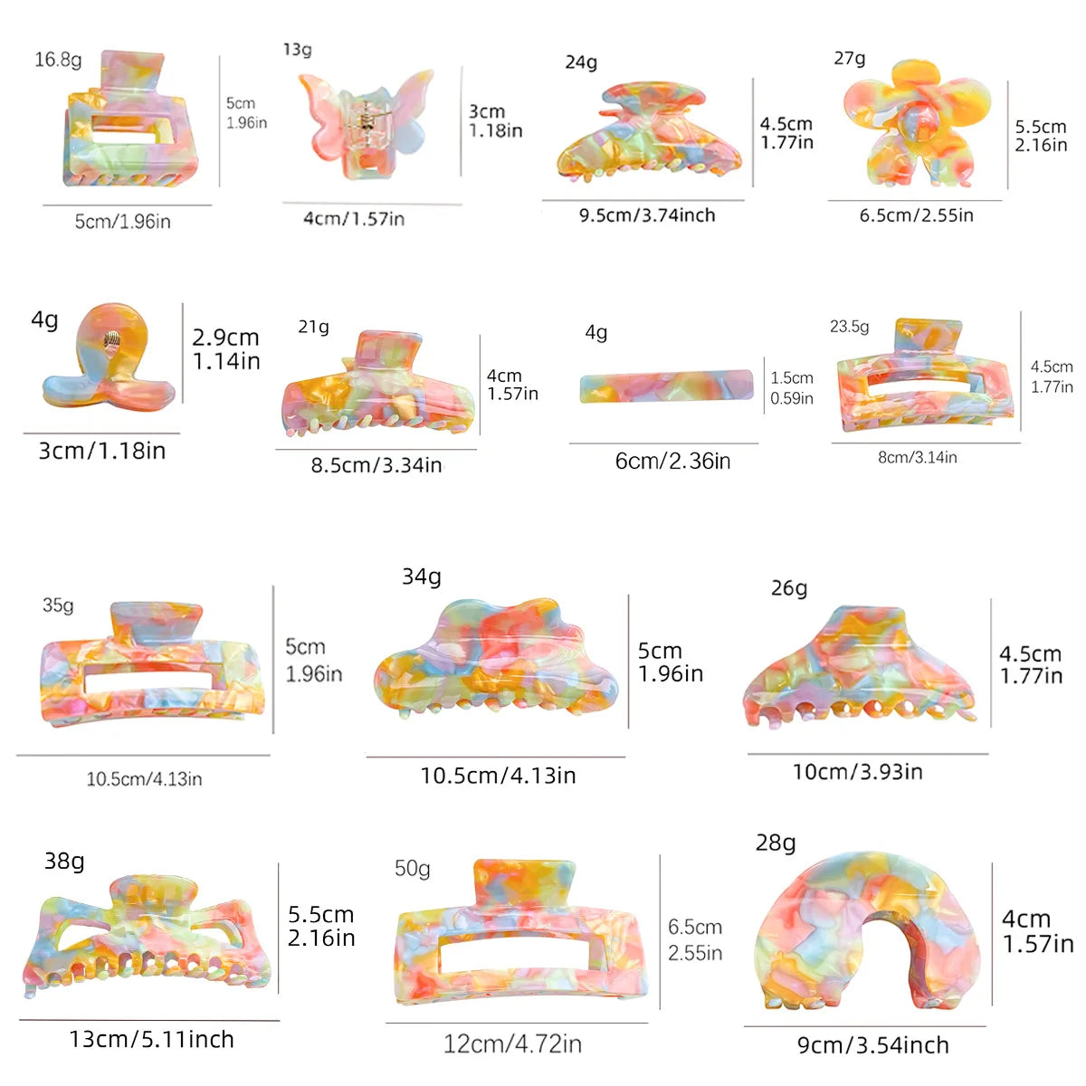 Bright Rainbow Claw Clips