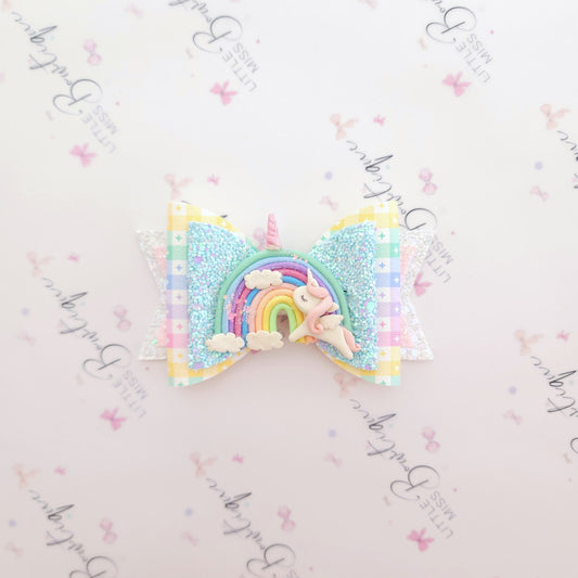 Pastel Rainbow Unicorn  Bow