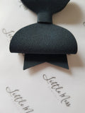 Navy Suede Pom Pom Bows