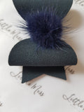 Navy Suede Pom Pom Bows