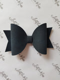 Navy Suede Pom Pom Bows