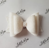 White and Grey Merino Wool Felt Bows