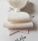 White and Grey Merino Wool Felt Bows