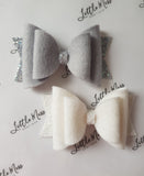 White and Grey Merino Wool Felt Bows