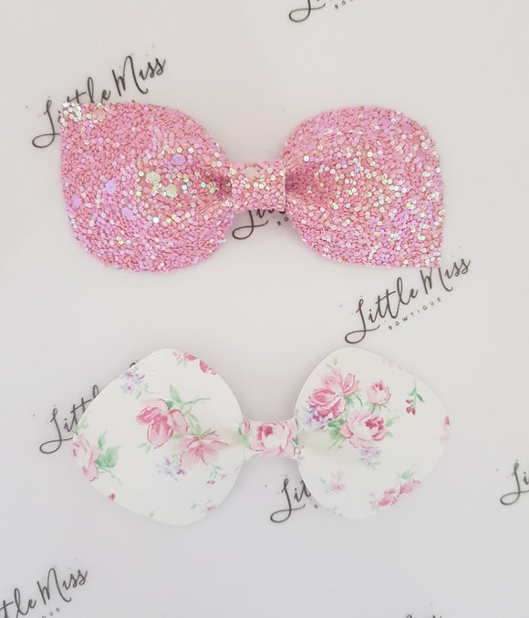Pink Floral Pinch Bows
