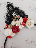 Black/Red Floral Cat Ears