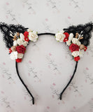 Black/Red Floral Cat Ears
