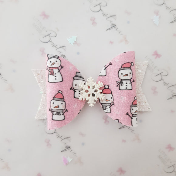 Christmas bow, christmas hair clip, snowman bow, winter bow, snowflake bow