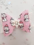 Christmas bow, christmas hair clip, snowman bow, winter bow, snowflake bow