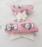 Christmas bow, christmas hair clip, snowman bow, winter bow, snowflake bow