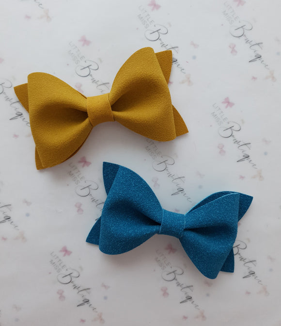 Mustard and Teal Suede Ivy  Bow