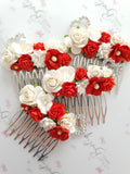 Small Red Floral Comb