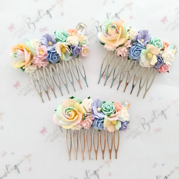 Pastel Rainbow Floral Comb