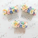 Pastel Rainbow Floral Comb