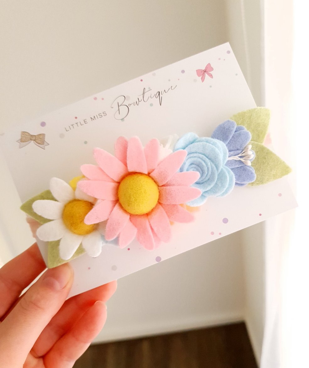 Pink Daisy Floral Felt Headband