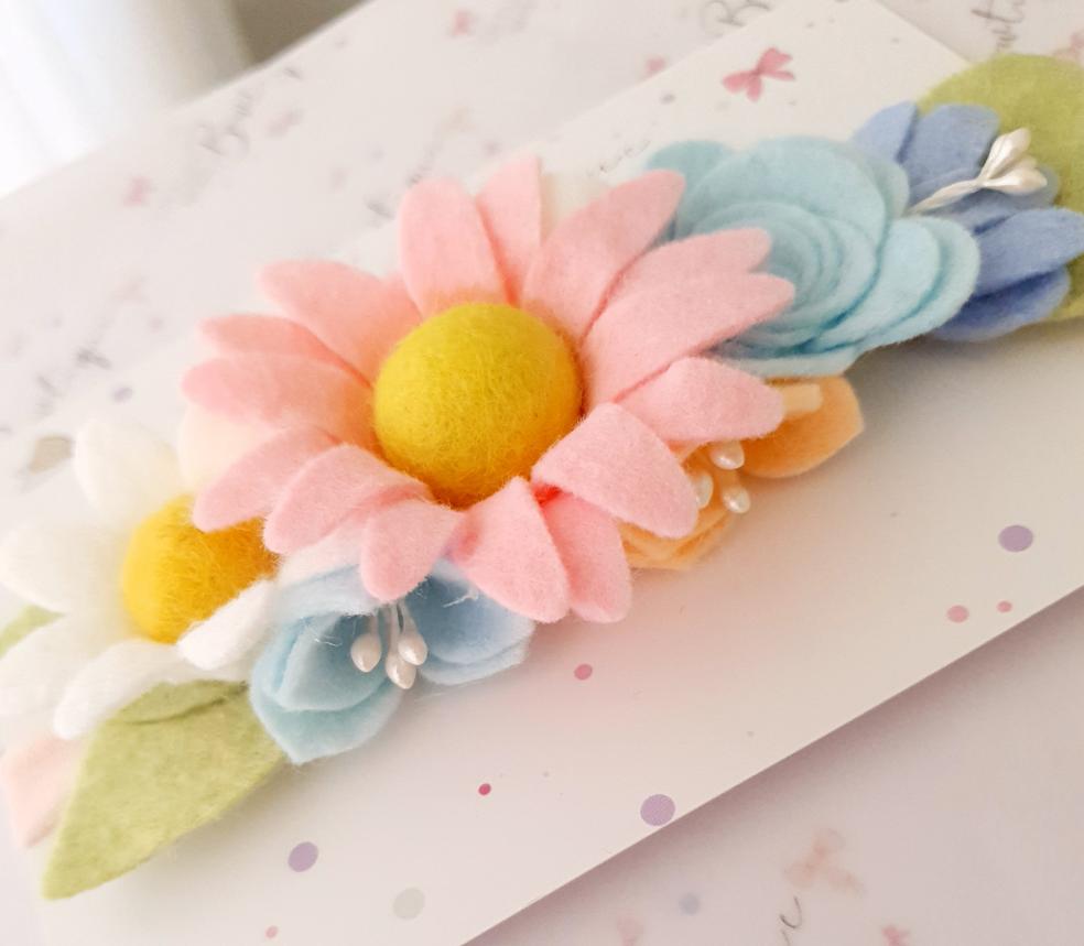 Pink Daisy Floral Felt Headband