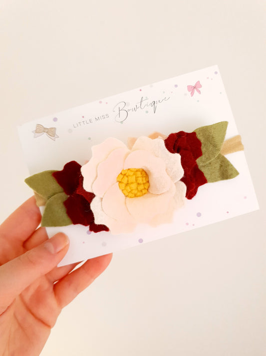 Burgundy/Pink floral felt headband