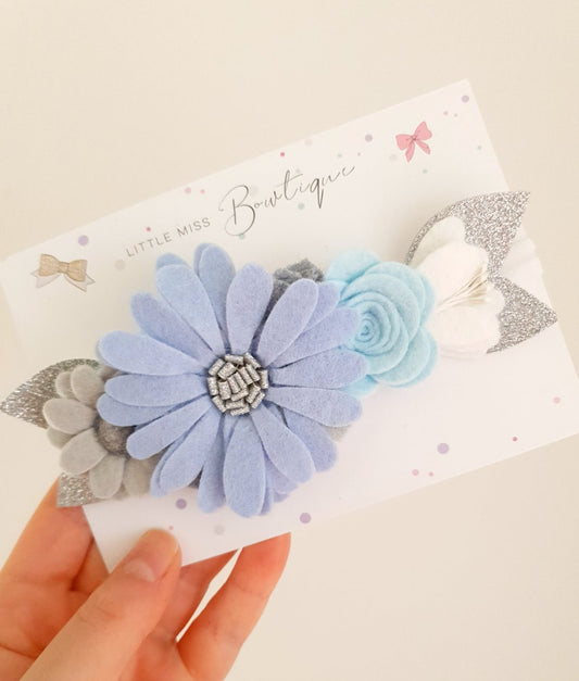 Blue Floral Felt Headband