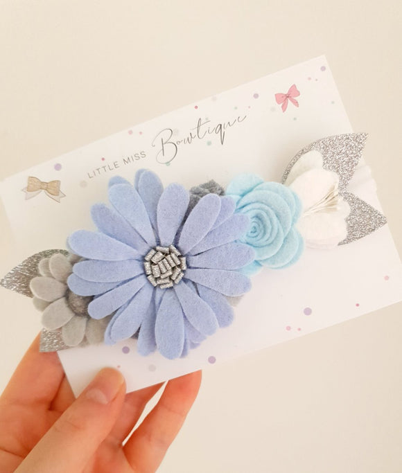 Blue Floral Felt Headband