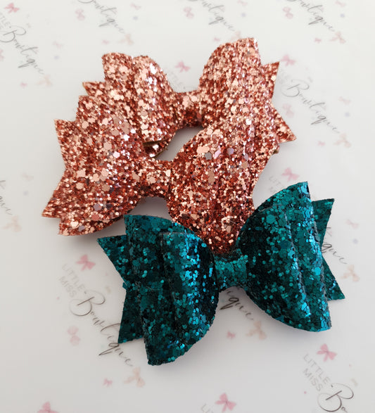 Rose Gold and Emerald Double Glitter Bow