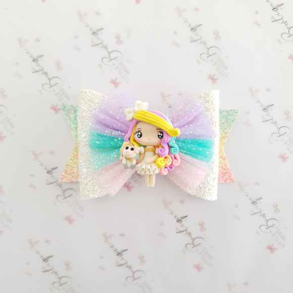 Rainbow Unicorn Girl Bow