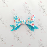 Blue Spring Floral GLitter Bow