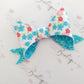 Blue Spring Floral Glitter Bow