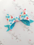 Blue Spring Floral GLitter Bow