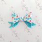 Blue Spring Floral Glitter Bow