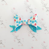 Blue Spring Floral GLitter Bow