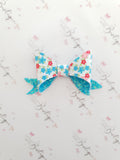 Blue Spring Floral GLitter Bow