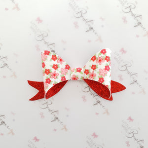 Red Spring Floral Glitter Bow
