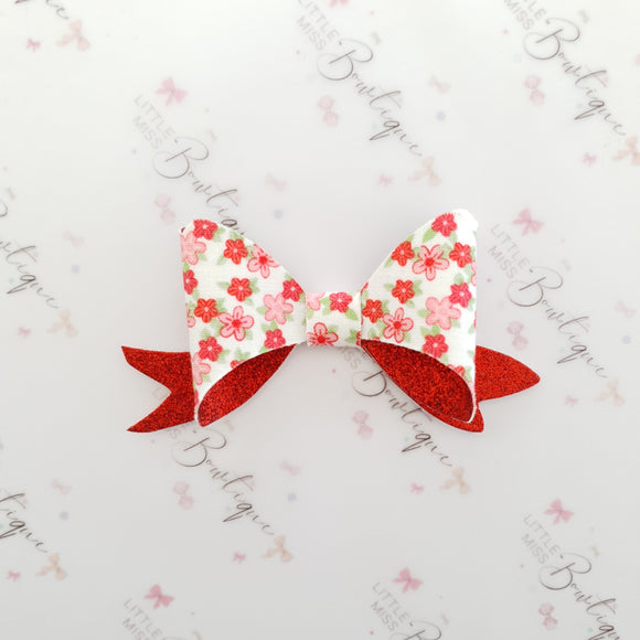 Red Spring Floral Glitter Bow