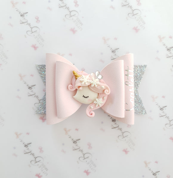Pink Personalised Unicorn bow