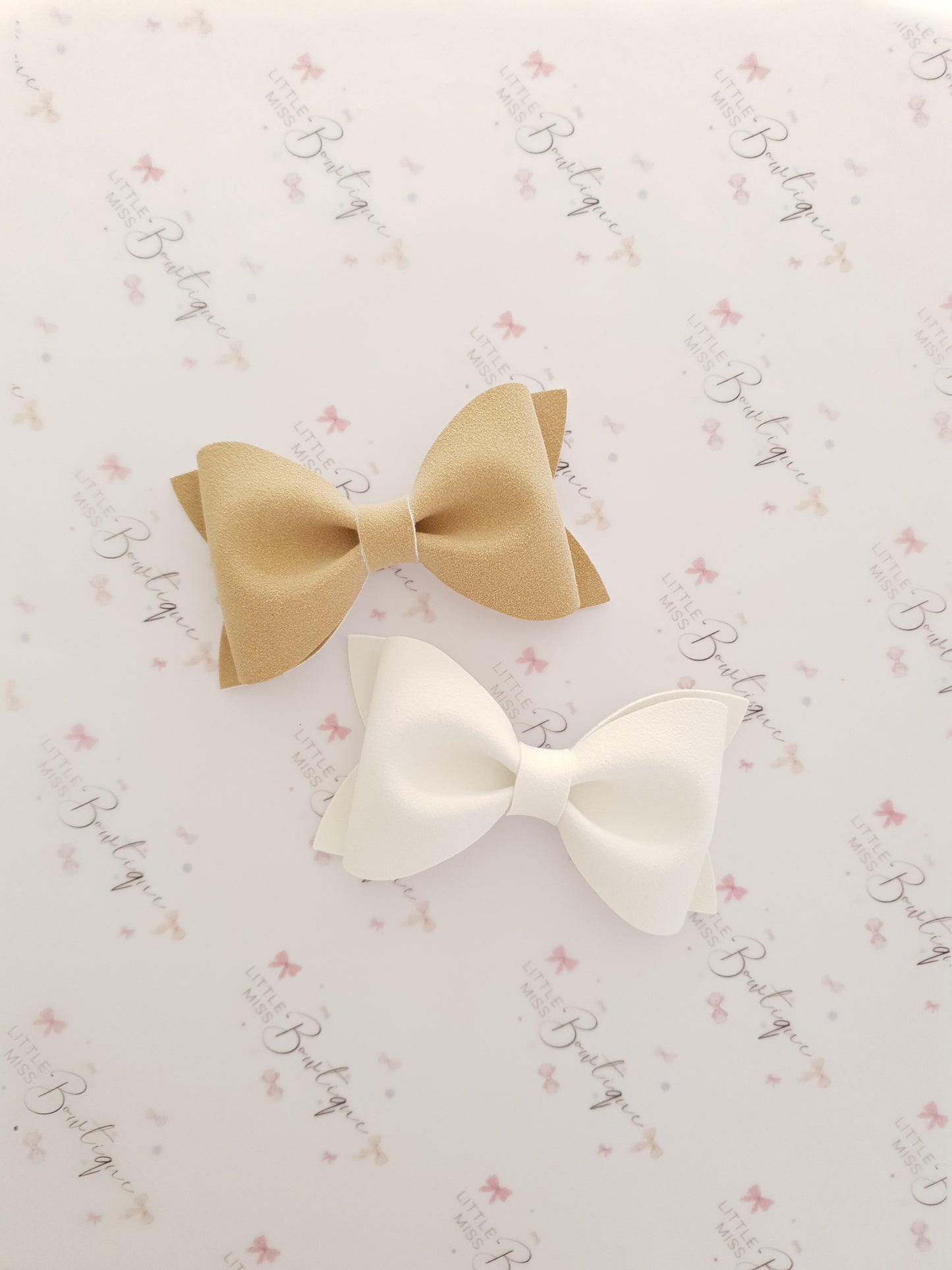 Fawn and White Suede Ivy  Bows