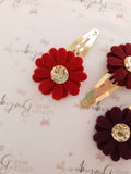 Maroon/Red Daisy Snap Clips