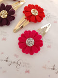 Maroon/Red Daisy Snap Clips