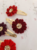 Maroon/Red Daisy Snap Clips