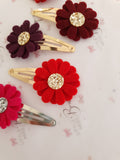 Maroon/Red Daisy Snap Clips